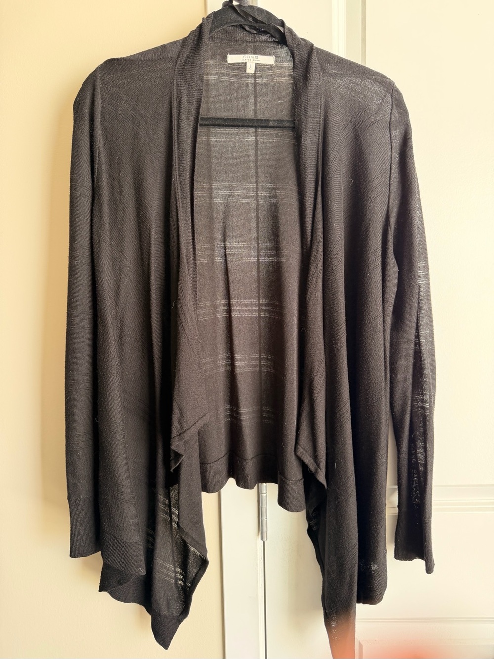 ALFRED SUNG Black Open-Front Draped Cardigan